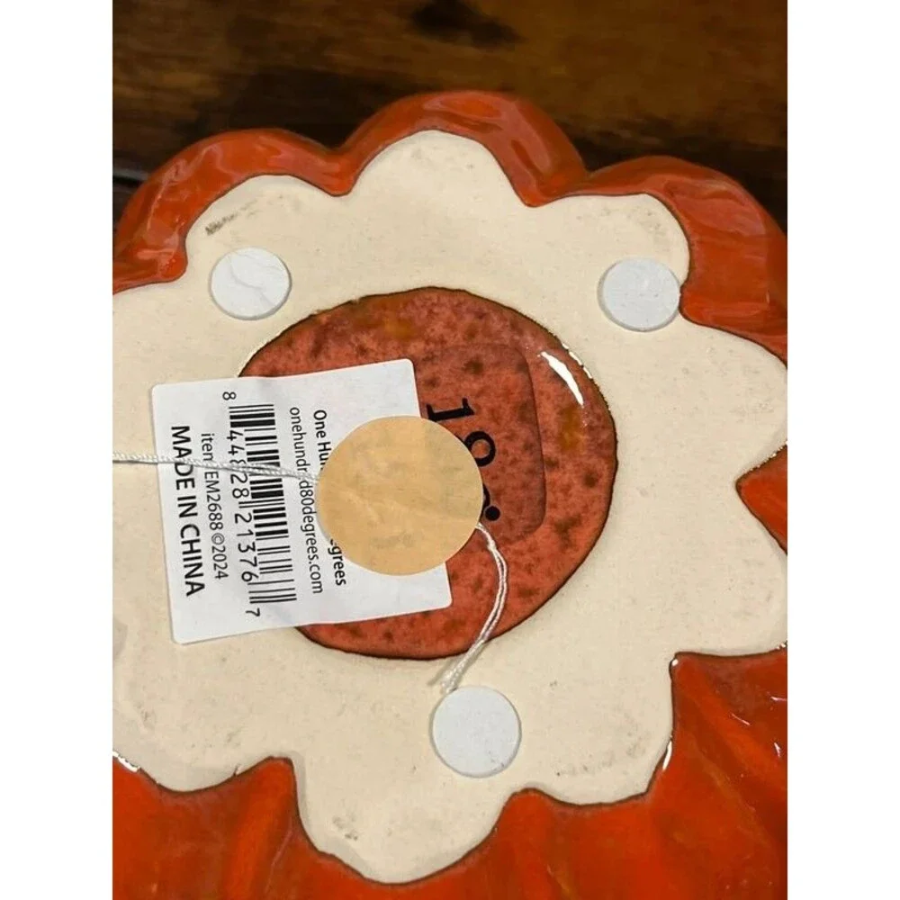 Set of 2 Orange Ceramic Pumpkin Planters – Fall Halloween Décor